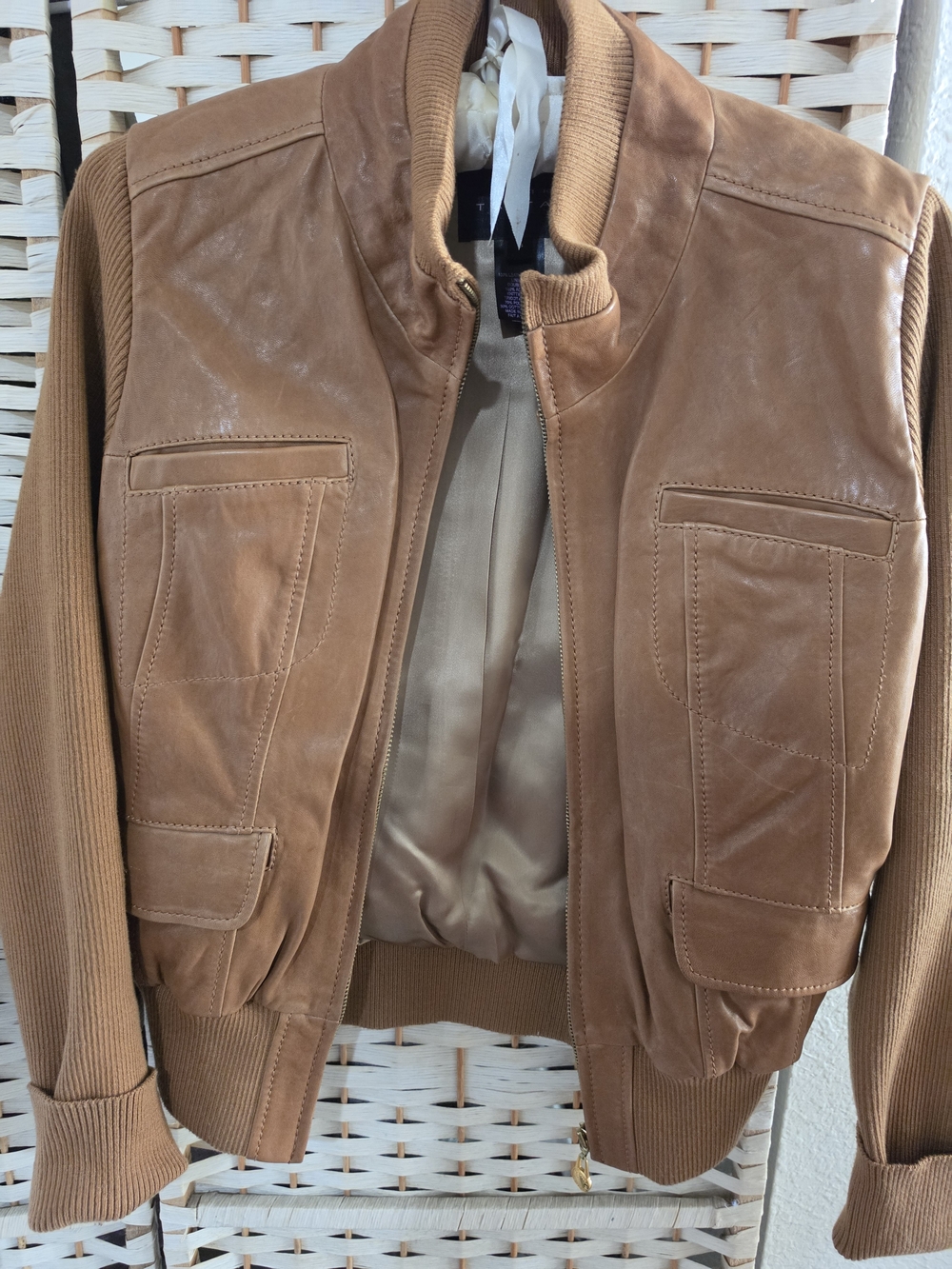 Pink Tartan Tan Leather Bomber Jacket